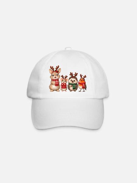 Süße Weihnachtstiere mit Rentiergeweih - Baseballkappe - Weiß/Weiß