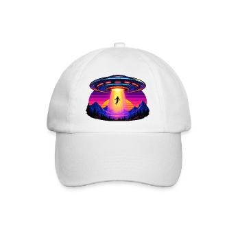 Neon-UFO im Sonnenuntergang - Baseballkappe - Weiß/Weiß - Vorne