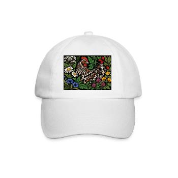 Blumenhühner-Volkskunstgarten - Baseballkappe - Weiß/Weiß - Vorne