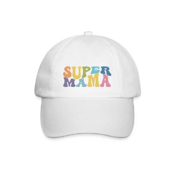 Super Mama Mom Mum Mami Retro Groovy Rainbow - Baseballkappe - Weiß/Weiß - Vorne