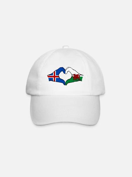 Island Wales Flagge Hände Herzform - Baseballkappe - Weiß/Weiß