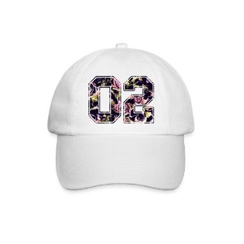 Nummer 02 Ziffer Zahl mit Rosen Muster - Baseballkappe - Weiß/Weiß - Vorne