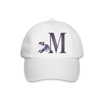 Buchstabe M mit neugieriger Katze - Baseballkappe - Weiß/Weiß - Vorne