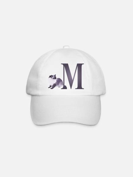 Buchstabe M mit neugieriger Katze - Baseballkappe - Weiß/Weiß
