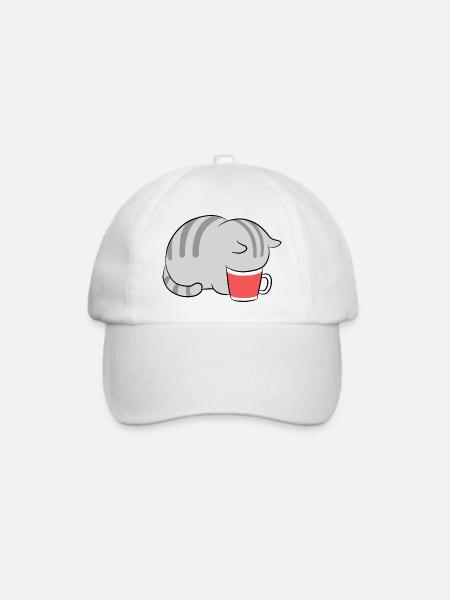 Kawaii Katze in Kaffee japanische Neko Kätzchen - Baseballkappe - Weiß/Weiß