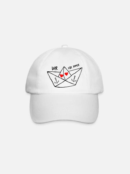 Papierschiff - Schiff - Boot Liebe Anker Wir ... - Baseballkappe - Weiß/Weiß