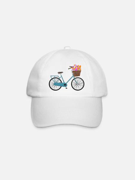 Fahrrad mit bunten Blumen im Korb - Baseballkappe - Weiß/Weiß