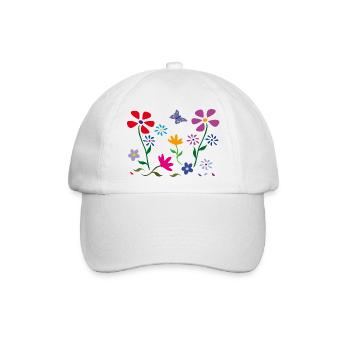 Blumenwiese, Garten, Schmetterling - Baseballkappe - Weiß/Weiß - Vorne