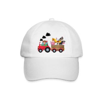 Traktor mit Tieren Babykleidung Kinderkleidung - Baseballkappe - Weiß/Weiß - Vorne