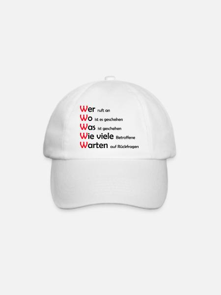 Die 5Ws - Die fünf W-Fragen für Retter und Helfer - Baseballkappe - Weiß/Weiß