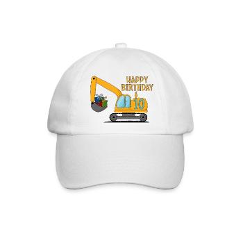 Bagger Kinder Happy Birthday 10 - Baseballkappe - Weiß/Weiß - Vorne