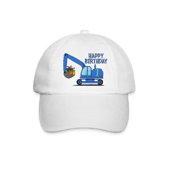 Bagger Kinder Happy Birthday 1 Blau - Baseballkappe - Weiß/Weiß - Vorne