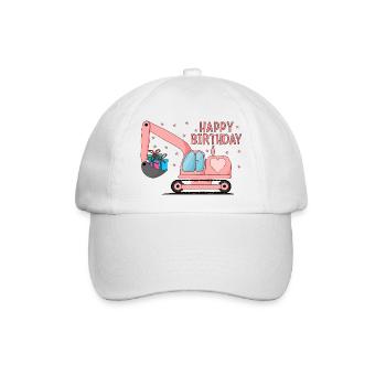 Bagger Kinder Happy Birthday Rosa - Baseballkappe - Weiß/Weiß - Vorne