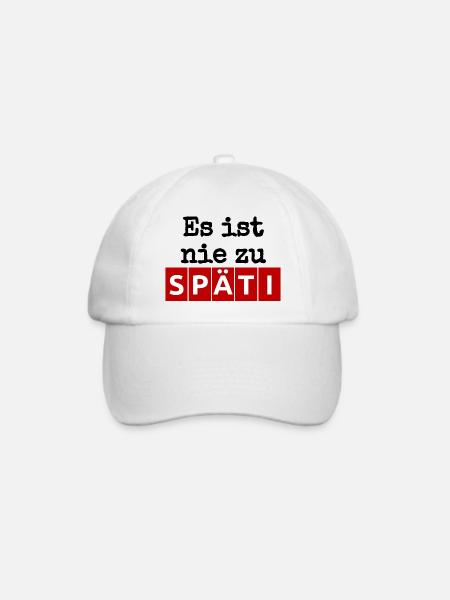 Es ist nie zu - SPÄTI Wortwitz - immer geöffnet b - Baseballkappe - Weiß/Weiß