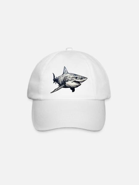 Geometrische Zeichnung des Haifisches 1 - Baseballkappe - Weiß/Weiß