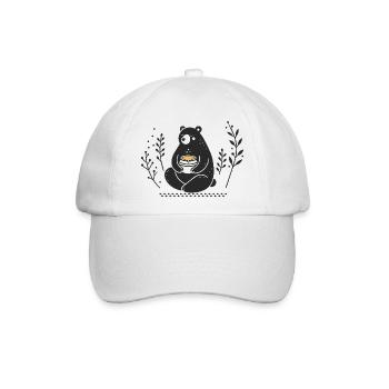 Braunbär mit Honigtopf – Liebevolle Illustration - Baseballkappe - Weiß/Weiß - Vorne