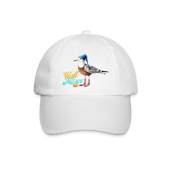 Illustration einer lustigen Watt Meer Möwe - Baseballkappe - Weiß/Weiß - Vorne