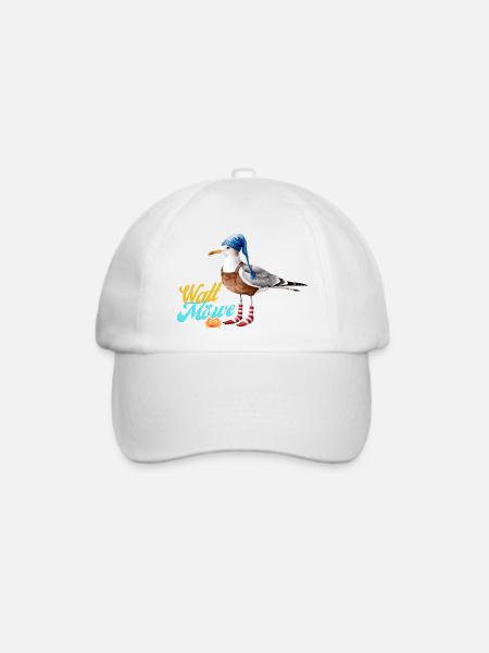 Illustration einer lustigen Watt Meer Möwe - Baseballkappe - Weiß/Weiß