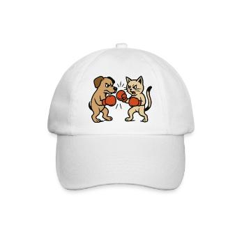 Haustier Kampf Katze Hund Boxen Boxkampf Duell - Baseballkappe - Weiß/Weiß - Vorne