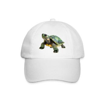 Detailreiche Schildkrötenillustration auf Kleidung - Baseballkappe - Weiß/Weiß - Vorne