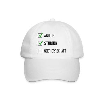 Studium Checkliste (ABI, Studium, Weltherschaft) - Baseballkappe - Weiß/Weiß - Vorne
