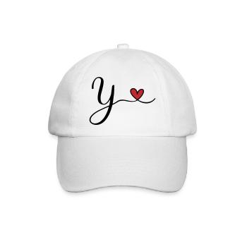 Y Buchstabe Initiale Monogramm Design mit Herz - Baseballkappe - Weiß/Weiß - Vorne