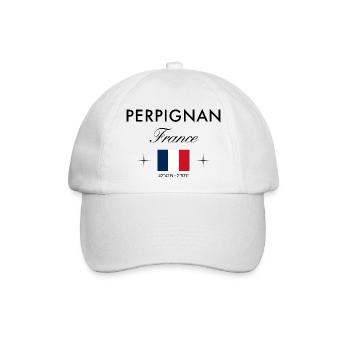 Perpignan Frankreich Koordinaten Reise Souvenir - Baseballkappe - Weiß/Weiß - Vorne