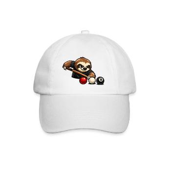 Faultier beim Billard – Entspanntes Spielmotiv - Baseballkappe - Weiß/Weiß - Vorne