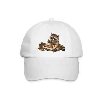 Waschbär zieht Wollschlingen - Baseballkappe - Weiß/Weiß - Vorne