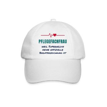 Pflegefachfrau – Superheldin Pflege Spruch - Baseballkappe - Weiß/Weiß - Vorne