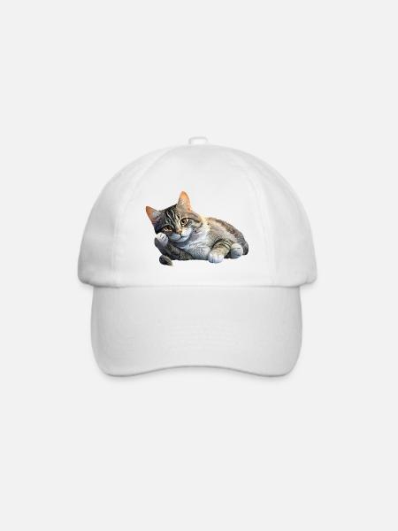 Katze - Baseballkappe - Weiß/Weiß