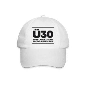 Zum 30. Geburtstag ein Shirt „Ü30 Bitte langsam - Baseballkappe - Weiß/Weiß - Vorne