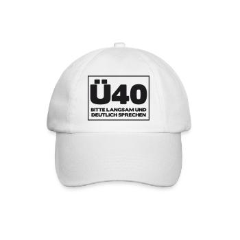 Zum 40. Geburtstag ein Shirt „Ü40 Bitte langsam - Baseballkappe - Weiß/Weiß - Vorne