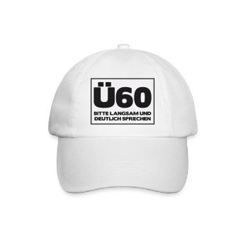 Zum 60. Geburtstag ein Shirt „Ü60 Bitte langsam - Baseballkappe - Weiß/Weiß - Vorne