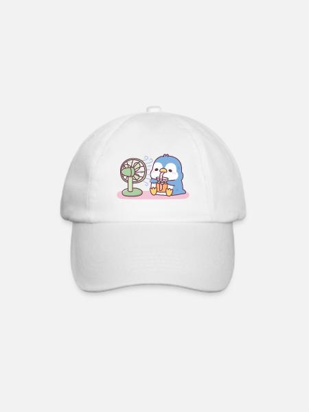 Süßer blauer Pinguin Cool halten mit Ventilator kaltes Getränk - Baseballkappe - Weiß/Weiß