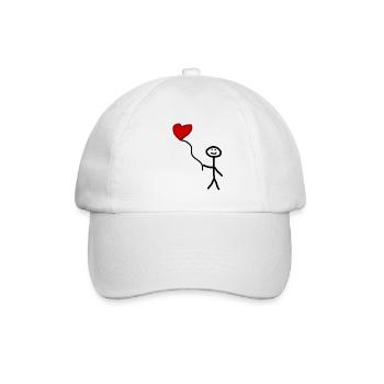 Strichfigur mit Herz Luftballon - Baseballkappe - Weiß/Weiß - Vorne