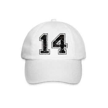 Zahl 14 im Used Look - Baseballkappe - Weiß/Weiß - Vorne