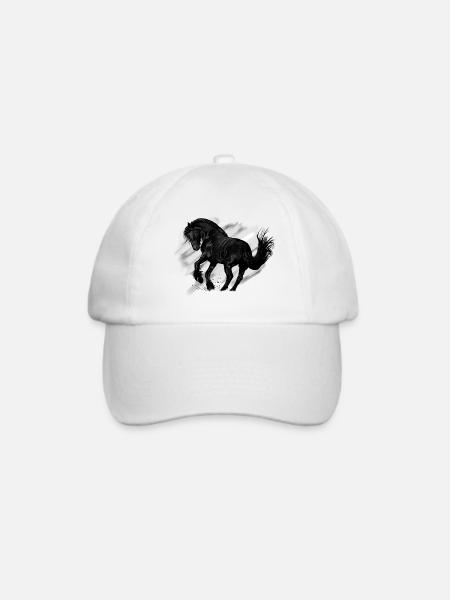 Eleganter Schwarz-Weiß-Pferd im Galopp - Baseballkappe - Weiß/Weiß