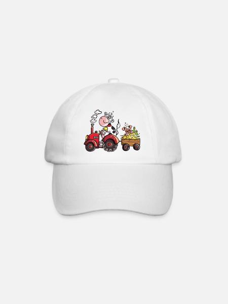Kuh fährt Schwein - Baseballkappe - Weiß/Weiß
