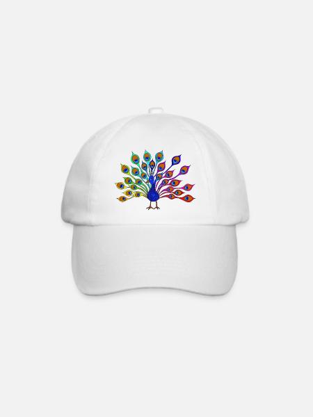 bunter Pfau - Baseballkappe - Weiß/Weiß