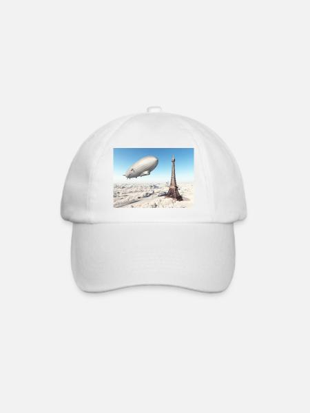 Zeppelin über dem Eiffelturm - Baseballkappe - Weiß/Weiß