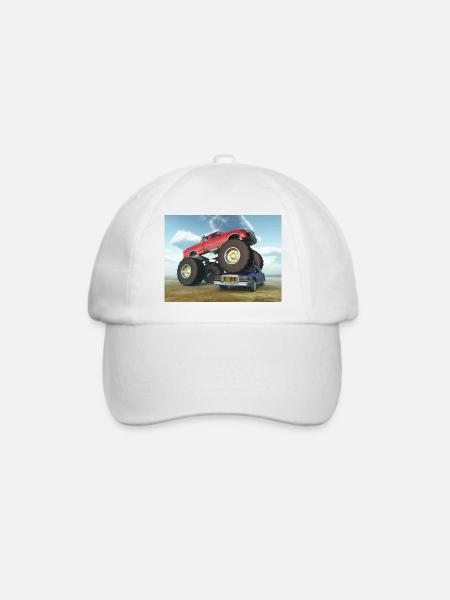 Monstertruck überrollt ein Fahrzeug - Baseballkappe - Weiß/Weiß