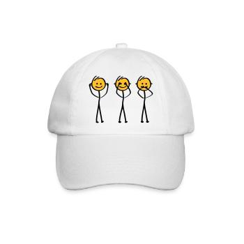 Slogan Hören, sehen und schweigen. Drei Affen - Baseballkappe - Weiß/Weiß - Vorne