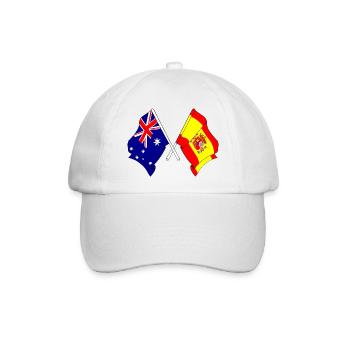 Zwei gekreuzte Flaggen Australiens und die Flagge Spaniens - Baseballkappe - Weiß/Weiß - Vorne