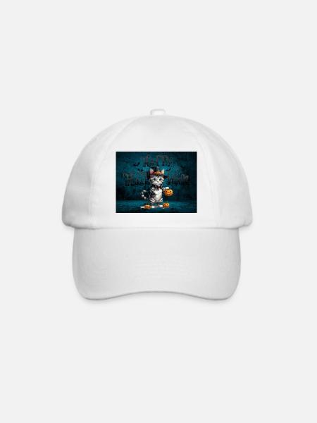 Gespenstische niedliche Halloween-Katze Spooky - Baseballkappe - Weiß/Weiß
