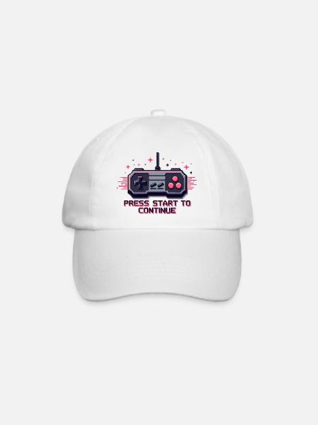 Press Start - Retro Gaming - Baseballkappe - Weiß/Weiß
