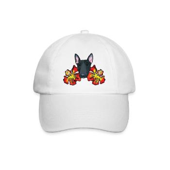 Bullterrier mit Hibiskusblüten - Baseballkappe - Weiß/Weiß - Vorne