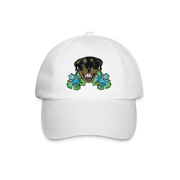 Rottweiler mit Hibiskusblüten - Baseballkappe - Weiß/Weiß - Vorne