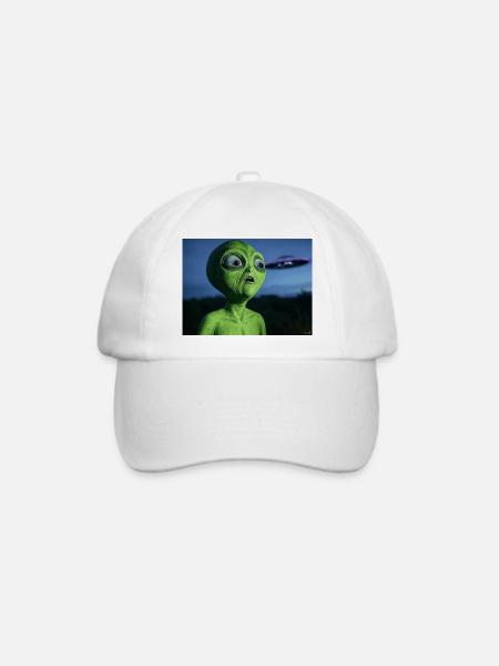 Grüner Alien Blickfang UFO - Baseballkappe - Weiß/Weiß