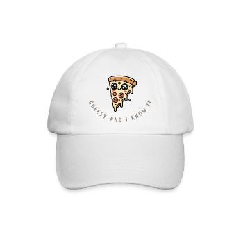 Funny Pizza Slice – Cheesy & Awesome Shirt - Baseballkappe - Weiß/Weiß - Vorne